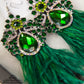 Emerald Green VIOLETA Dangle Statement Feather Earrings on a Post or Wire